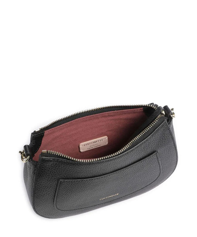Coccinelle C-Easy mini crossbody bag for women, brown leather with adjustable strap and sleek design.