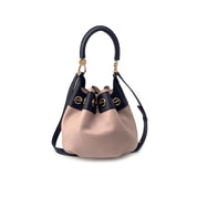 Mini bucket bag by Borbonese, in black leather with gold-tone details, featuring a structured hand-held design.