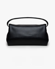 Borsa puffy Mabash modello The Cuti Puffy Mega in pelle vegana nera, fotografata frontalmente su sfondo bianco.