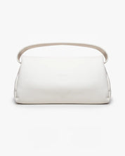 Borsa puffy Mabash The Vanilla Mega in pelle vegana color vaniglia con manico, mostrata frontalmente su sfondo bianco.