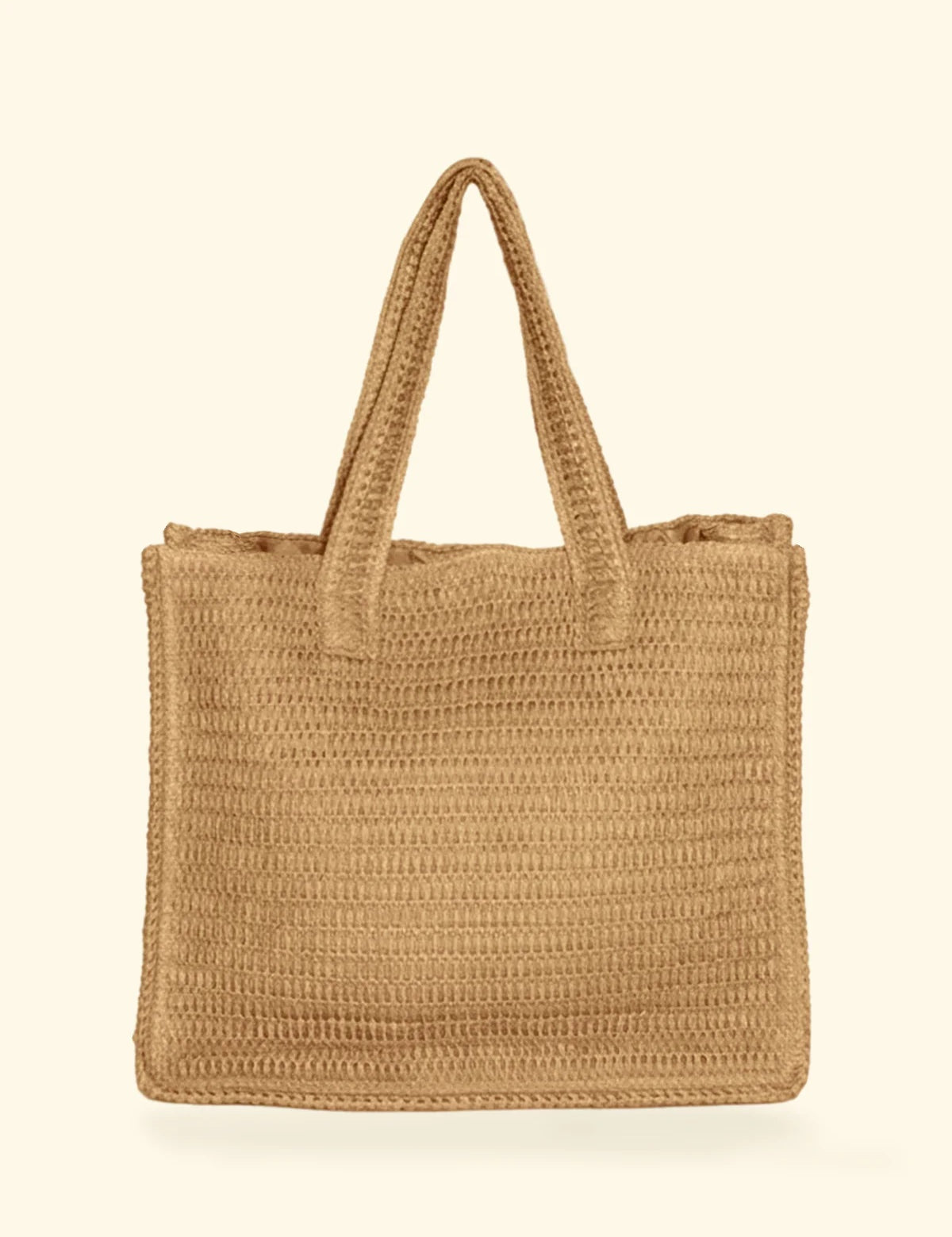 Spaziosa borsa mare in rafia F**K, modello tote bag color naturale con doppi manici.