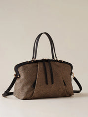 Medium Borbonese shopping bag with frame design, stylish women's accessory, black leather with structured silhouette.