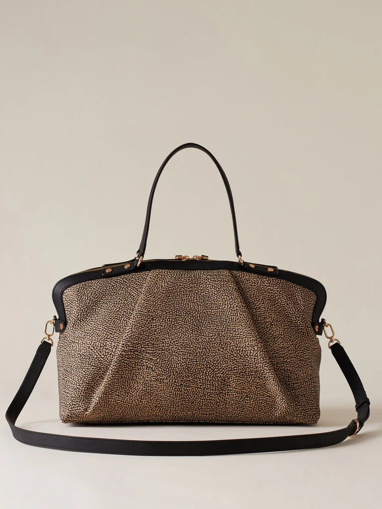 Medium Borbonese shopping frame bag for women, stylish accessory with structured design and leather accents.