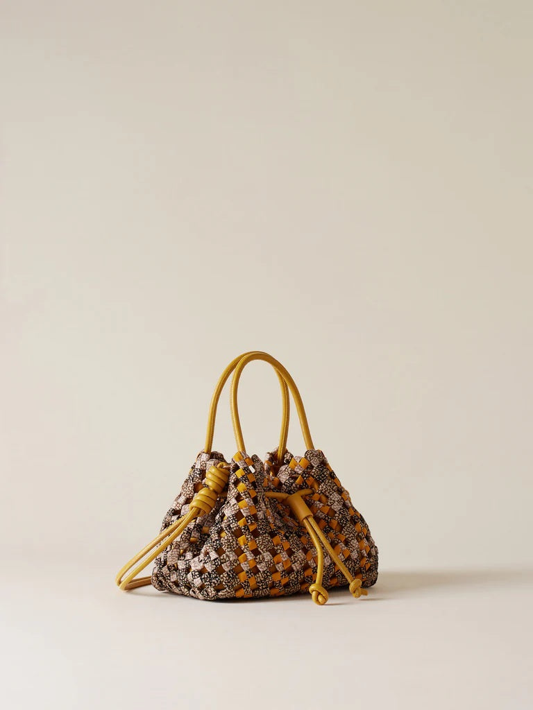 Small Borbonese La Nido shopping bag with brown leather handles and logo detail, ideal for stylish women's accessories.