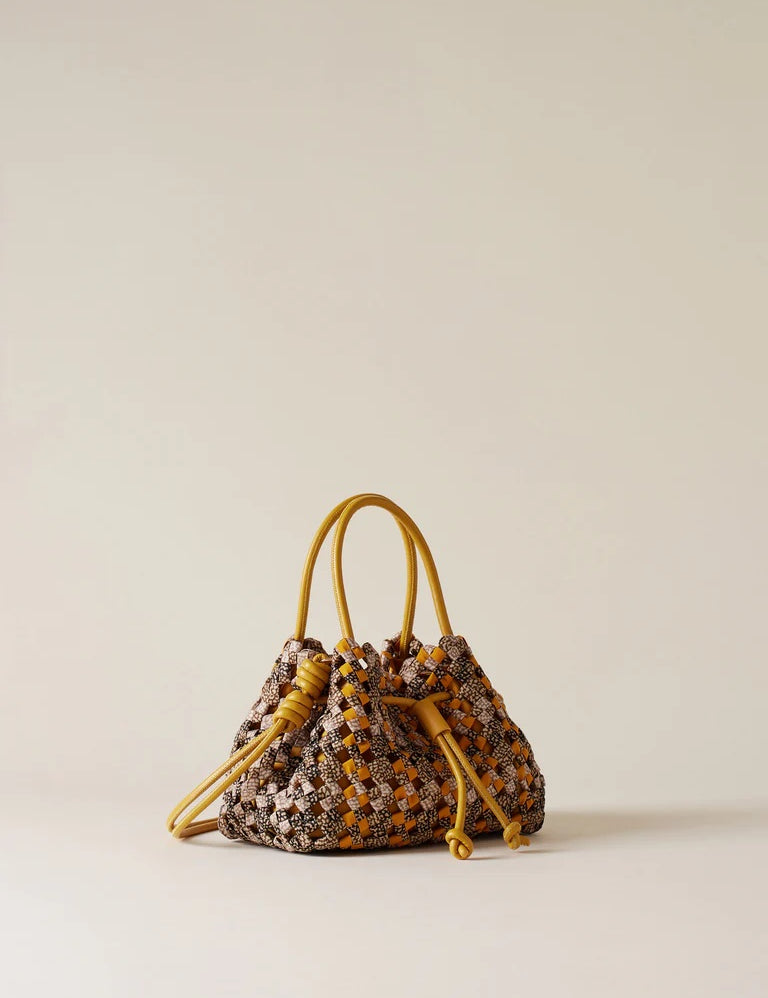 Small Borbonese La Nido shopping bag with brown leather handles and logo detail, ideal for stylish women's accessories.