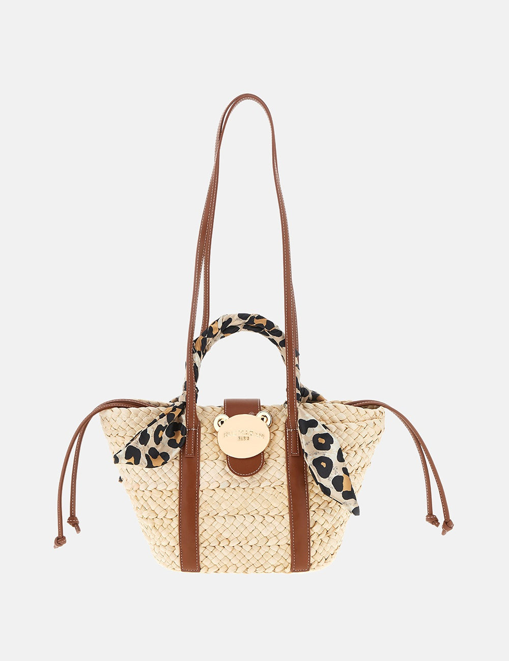 Borsa Soleil Basket di Rue Madam, borsa a spalla in tessuto con design intrecciato e manici lunghi.