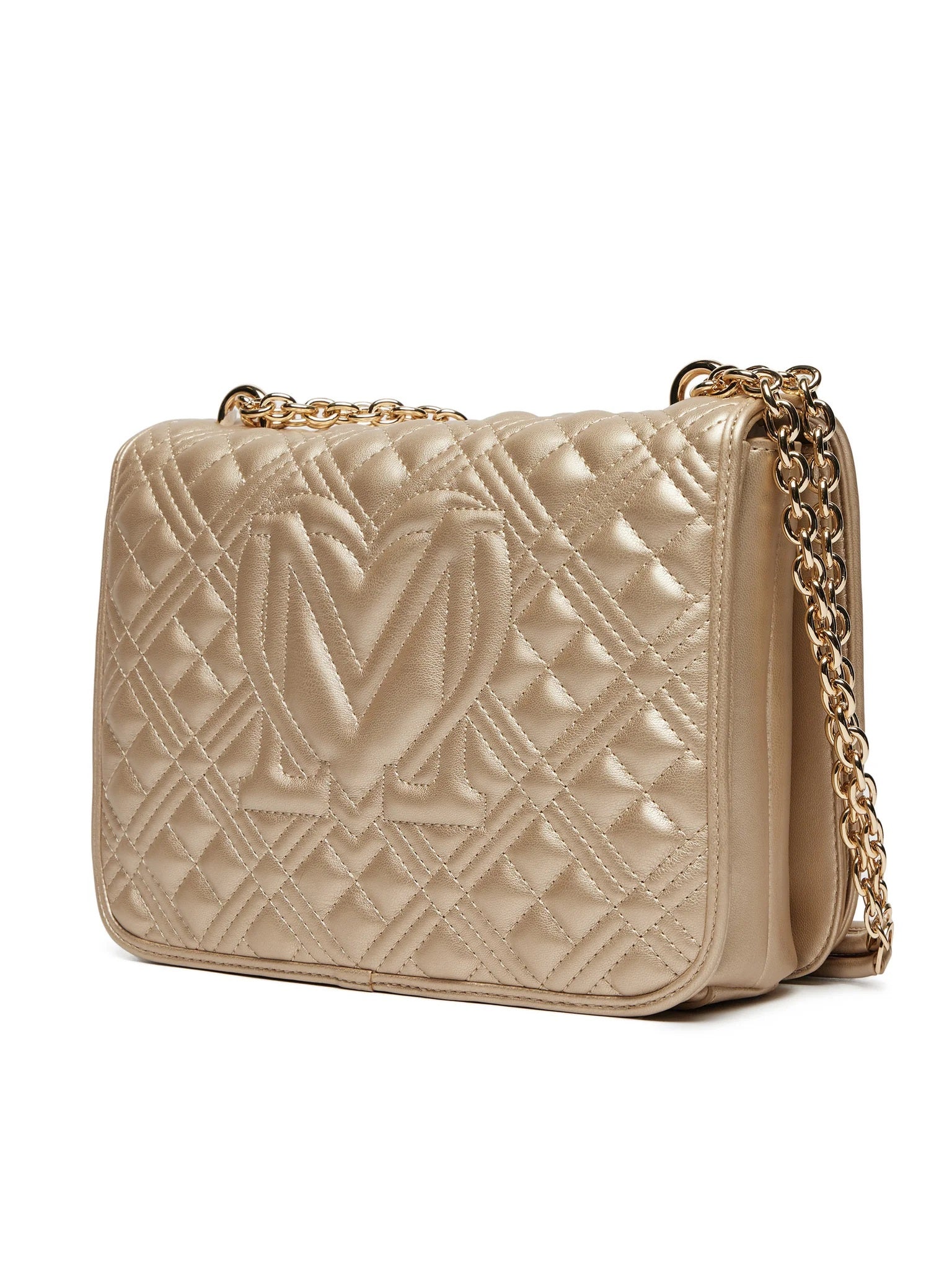Love Moschino quilted shoulder bag for women, stylish accessory with a padded design and branding details.