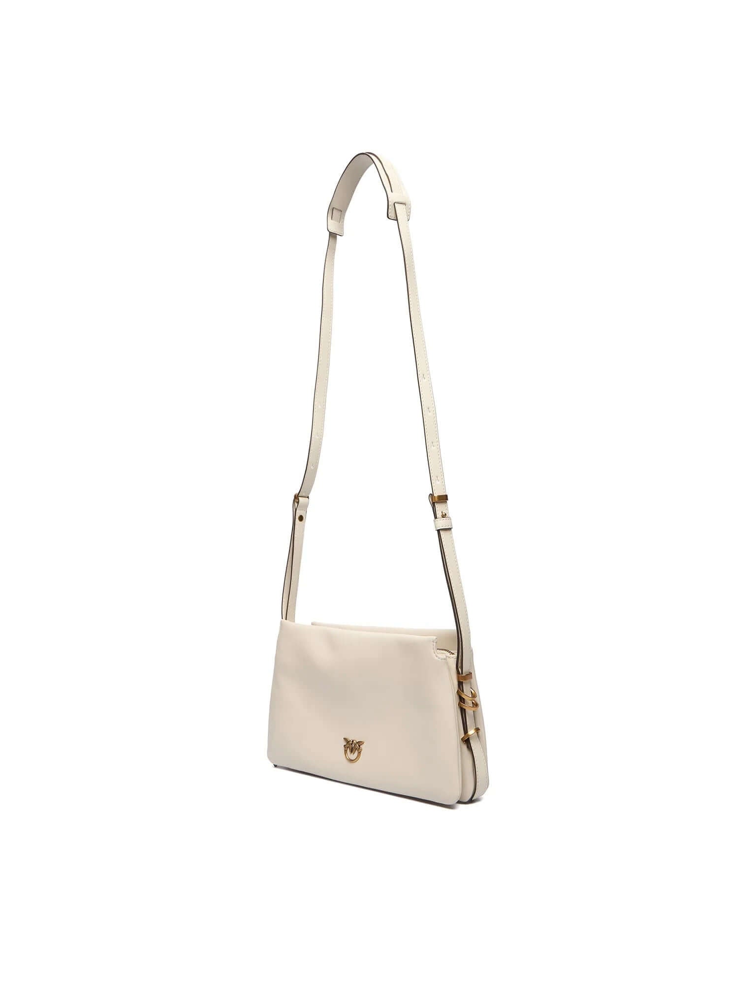 Mini Pinko bag in soft pink leather with a stylish chain strap and unique design, perfect for women's accessories.
