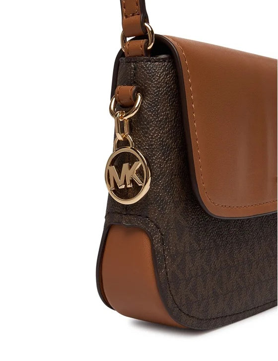 Small Michael Kors Alice Xbody bag for women, stylish black leather accessory with gold-tone hardware and adjustable strap.