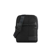 Piquadro men's iPad mini shoulder bag in black leather with adjustable strap, compact and stylish accessory for carrying electronics