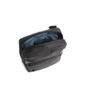 Piquadro men's iPad mini wallet in black leather, compact borsello accessory with multiple compartments for essentials.