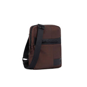 Piquadro men's iPad mini pouch in black leather with adjustable shoulder strap, compact and stylish accessory.