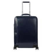 Blue Piquadro Cabin Trolley with square design, unisex travel bag, cabin size, durable carry-on luggage for trips