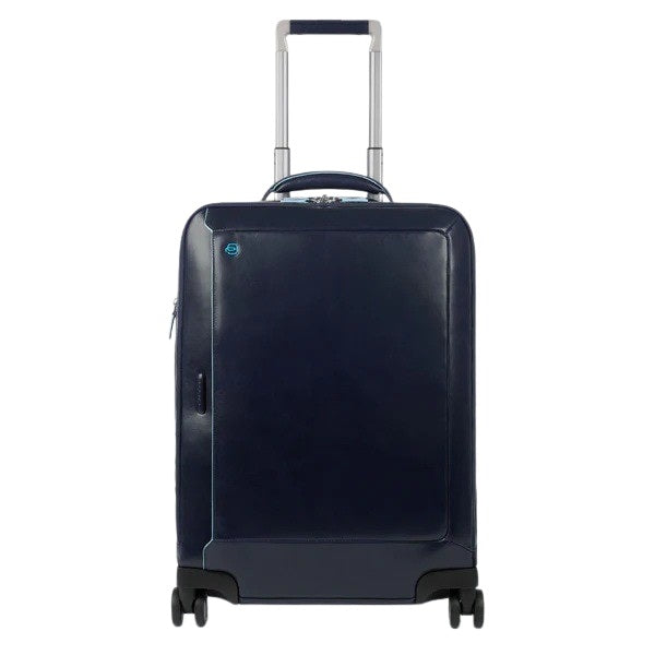 Blue Piquadro Cabin Trolley with square design, unisex travel bag, cabin size, durable carry-on luggage for trips