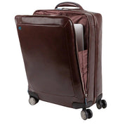 Blue Piquadro cabin trolley with square design, unisex travel luggage for carry-on and hand luggage.