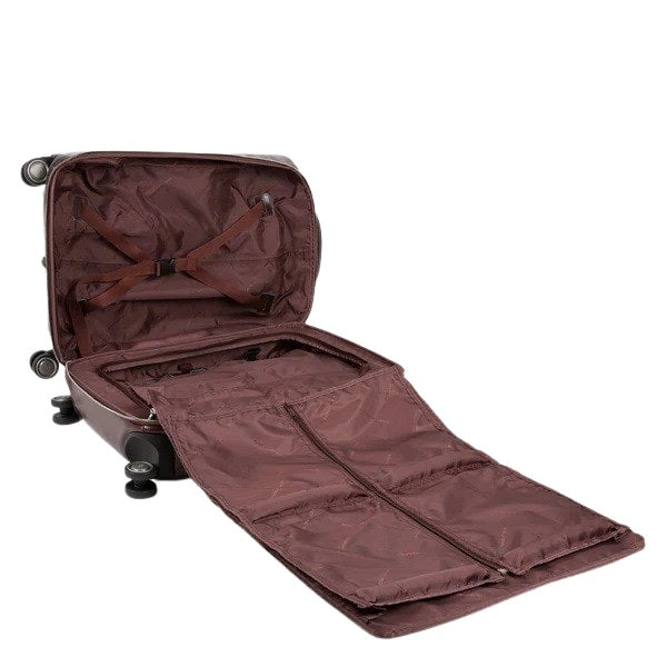 Blue square Piquadro cabin trolley with retractable handle and wheels, designed for unisex travel and carry-on luggage.