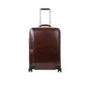 Blue Piquadro cabin trolley with square design, unisex travel bag with sturdy handle and wheels for easy carry.