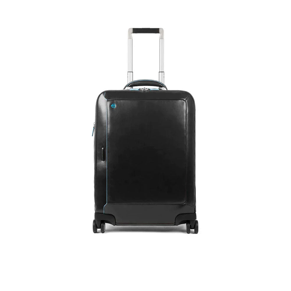 Blue Piquadro Cabin Trolley with square design, unisex carry-on luggage for travel, durable and stylish for easy transport.