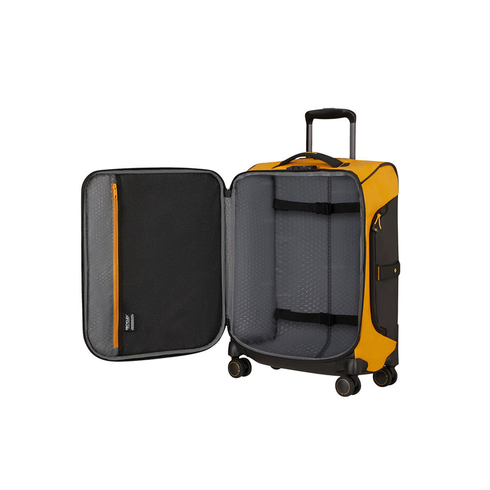 Unisex cabin trolley bag by Samsonite with durable wheels and handle, designed for travel and easy maneuverability.