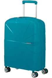 American Tourister Starvibe expandable cabin trolley for travel, with a sleek design and sturdy wheels for easy maneuvering.