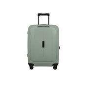 Unisex cabin trolley bag by Samsonite with hard shell design, compact size, and four wheels for easy travel.