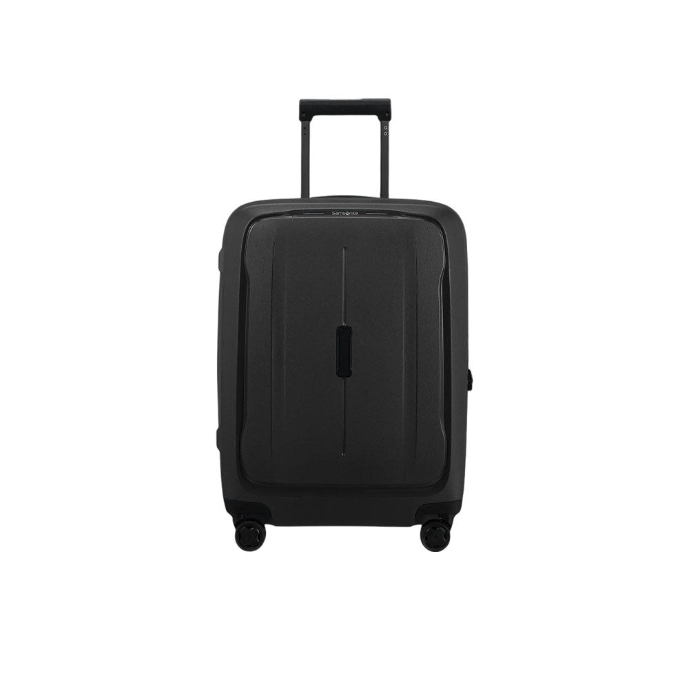 Samsonite Cabin Trolley Exp Essens unisex travel luggage with hard shell and four wheels for easy maneuverability.