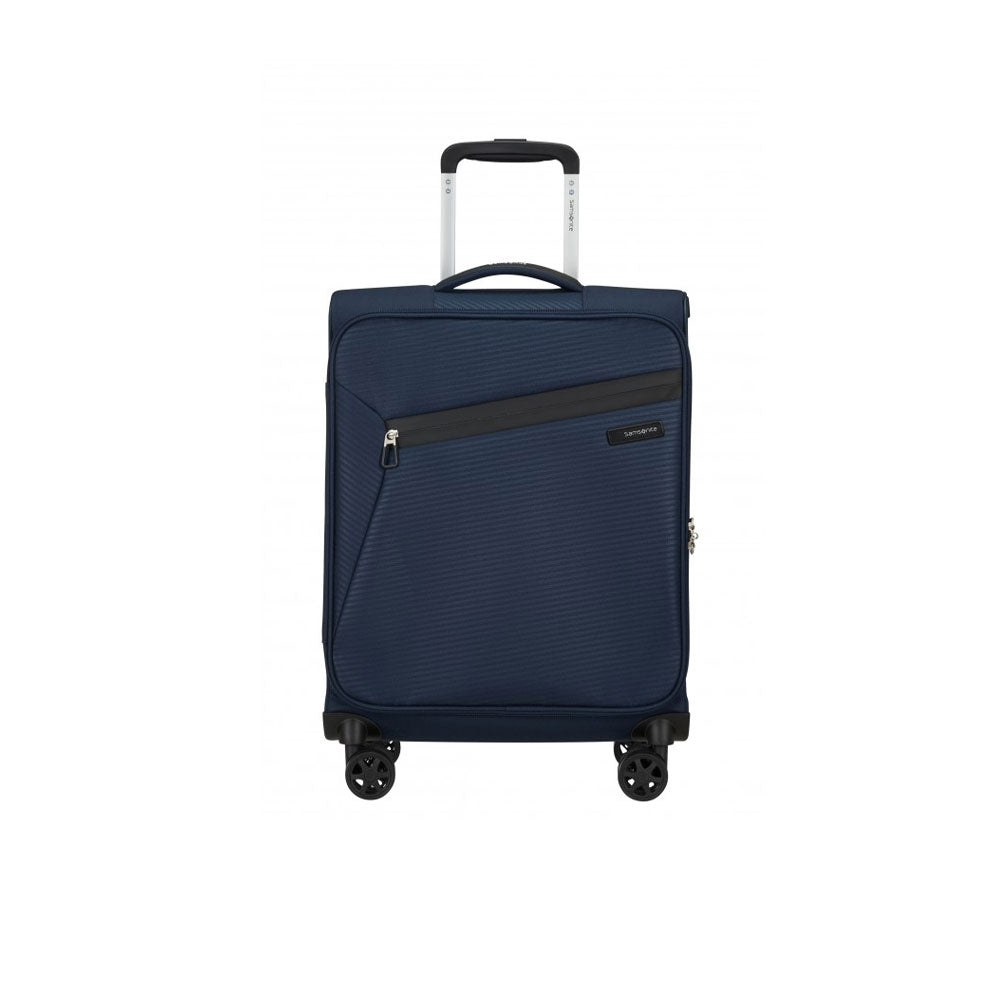 Samsonite Cabin Trolley Litebeam Viaggio with extendable handle and four spinner wheels for easy travel.