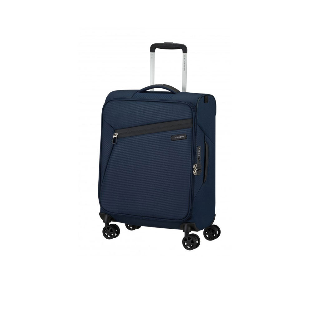 Samsonite Litebeam Viaggio cabin trolley with four wheels and extendable handle, lightweight and durable travel luggage.
