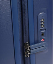 Unisex cabin trolley bag by Mandarina Duck with logo, featuring a sleek design and sturdy wheels for travel.