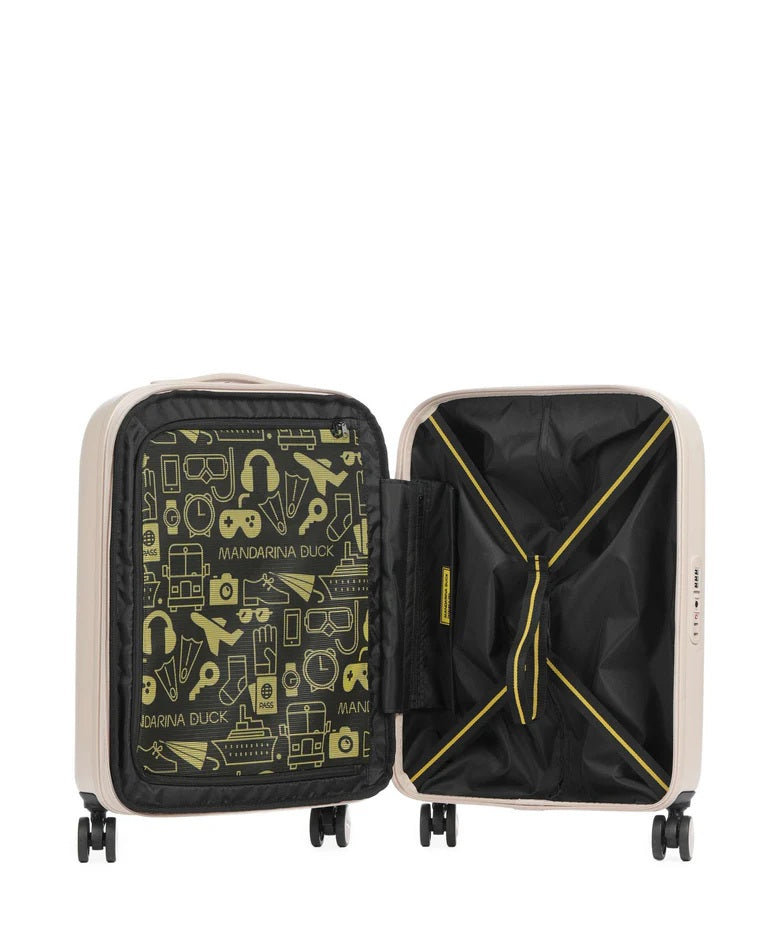 Unisex Cabin Trolley Logoduck by Mandarina Duck with logo detail, compact design for travel and hand luggage.