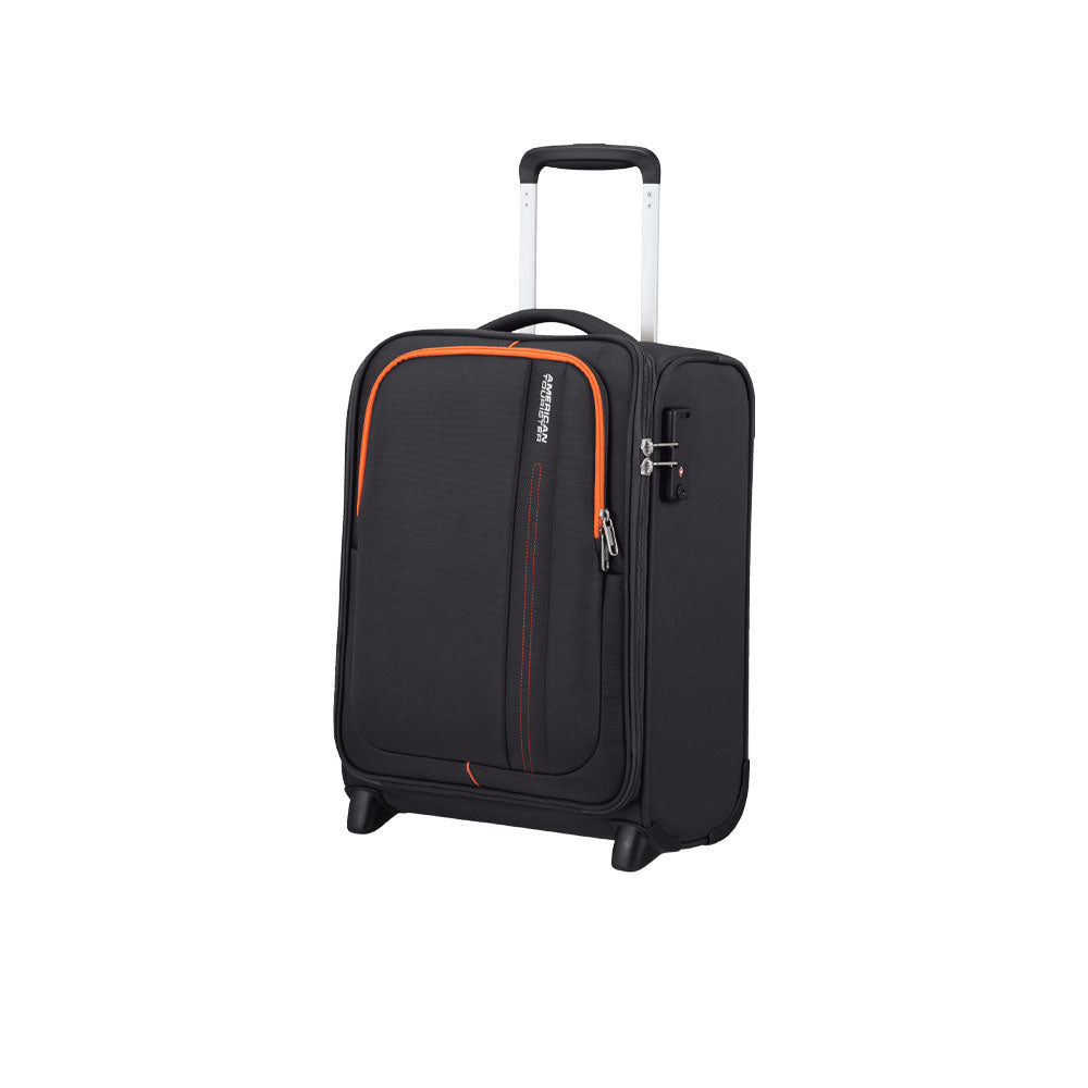 Unisex cabin trolley Sea Seeker by American Tourister with durable hard shell and retractable handle, ideal for travel.