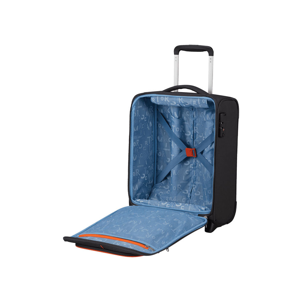 Unisex Cabin Trolley Sea Seeker by American Tourister with durable hard shell and retractable handle, ideal for travel.