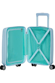 Mini American Tourister Cabin Trolley Soundbox portable travel luggage with durable wheels and compact design for easy carrying.