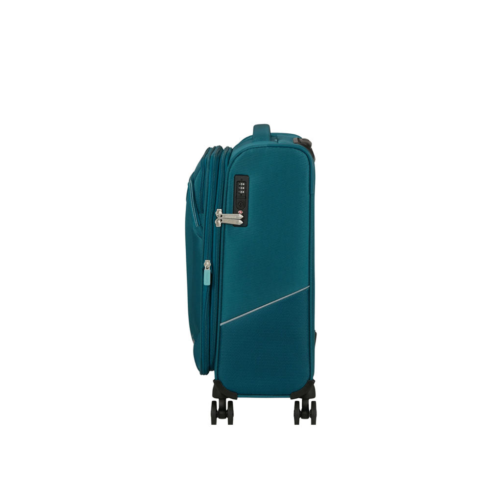 American Tourister Cabin Trolley Summer Spinner expandable luggage for travel, unisex carry-on bag with four wheels and handle