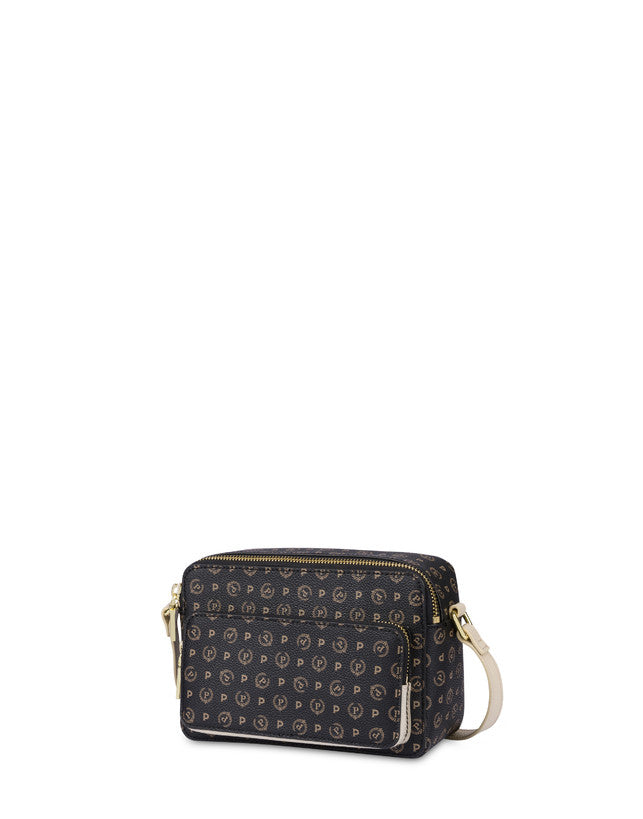Mini camera bag by Pollini in heritage style, featuring a sleek design with a top handle and adjustable strap.