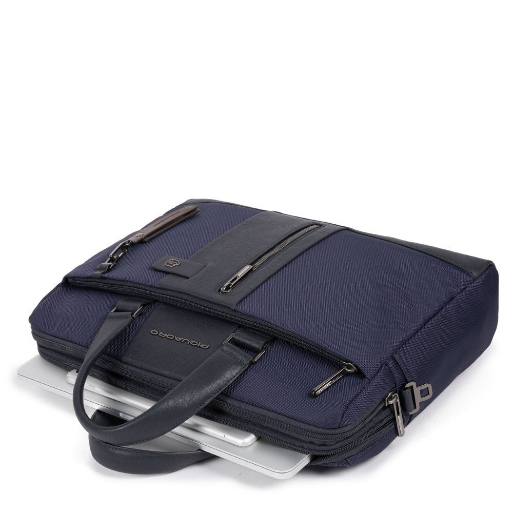 Unisex Piquadro 15.6-inch briefcase with multiple compartments, made of durable material, designed for professional work use.