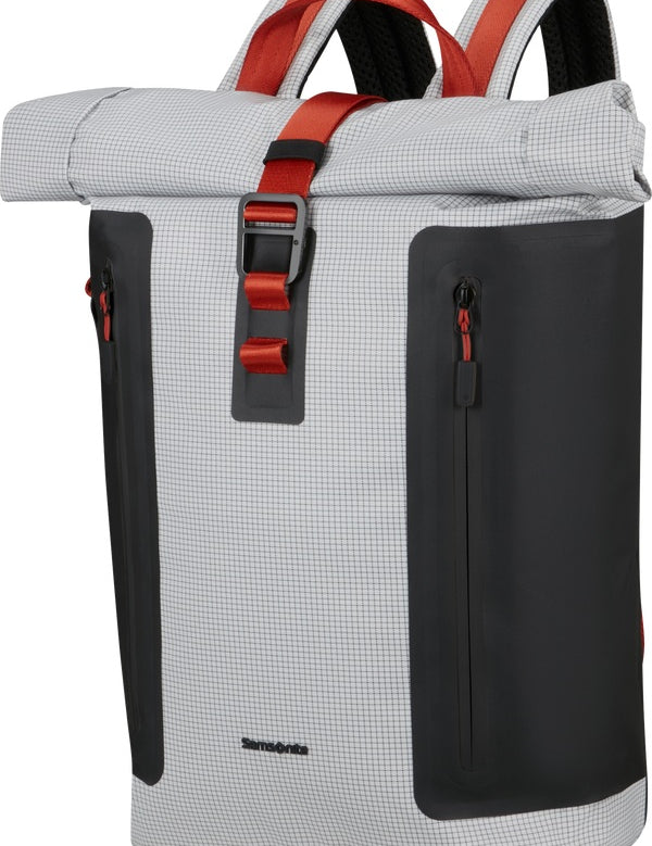 Unisex Samsonite Coatify Biz Rolltop Backpack with 15.6-inch laptop compartment and sleek black design.