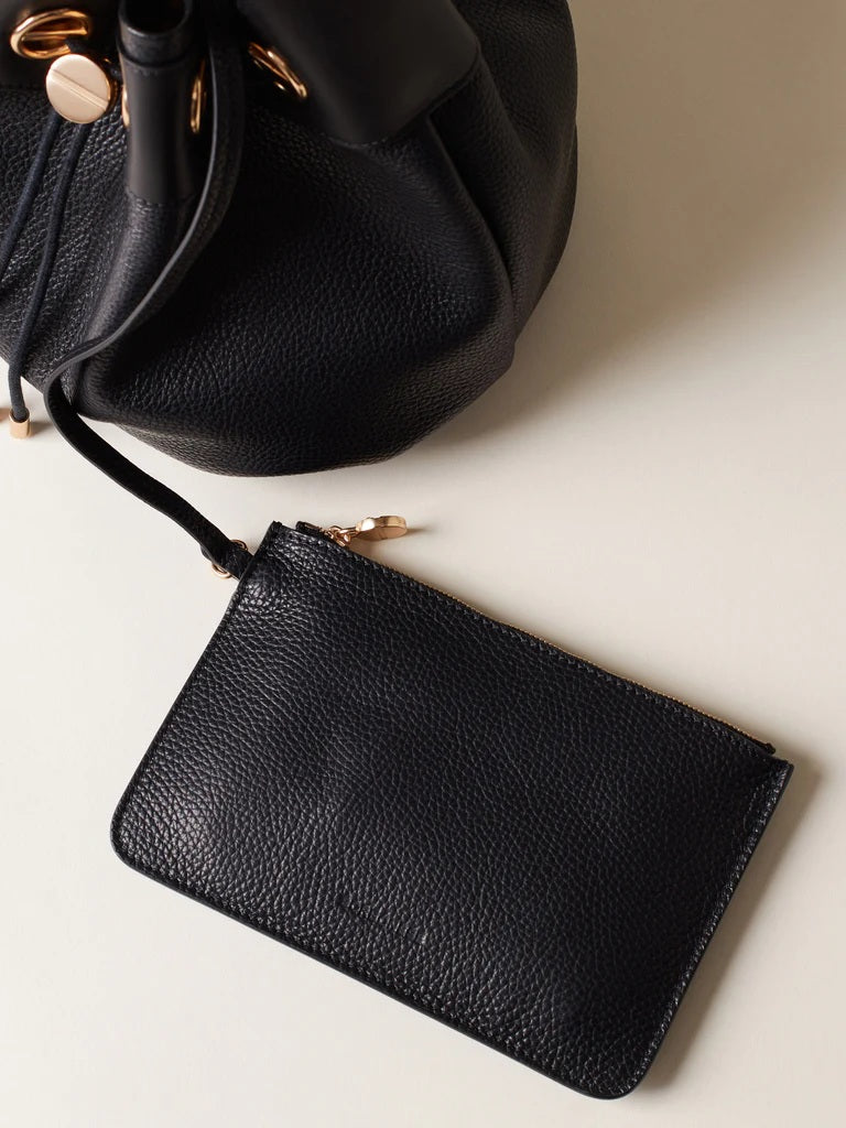 Mini Bucket Borbonese handbag with leather drawstring closure and top handle, stylish accessory for women.