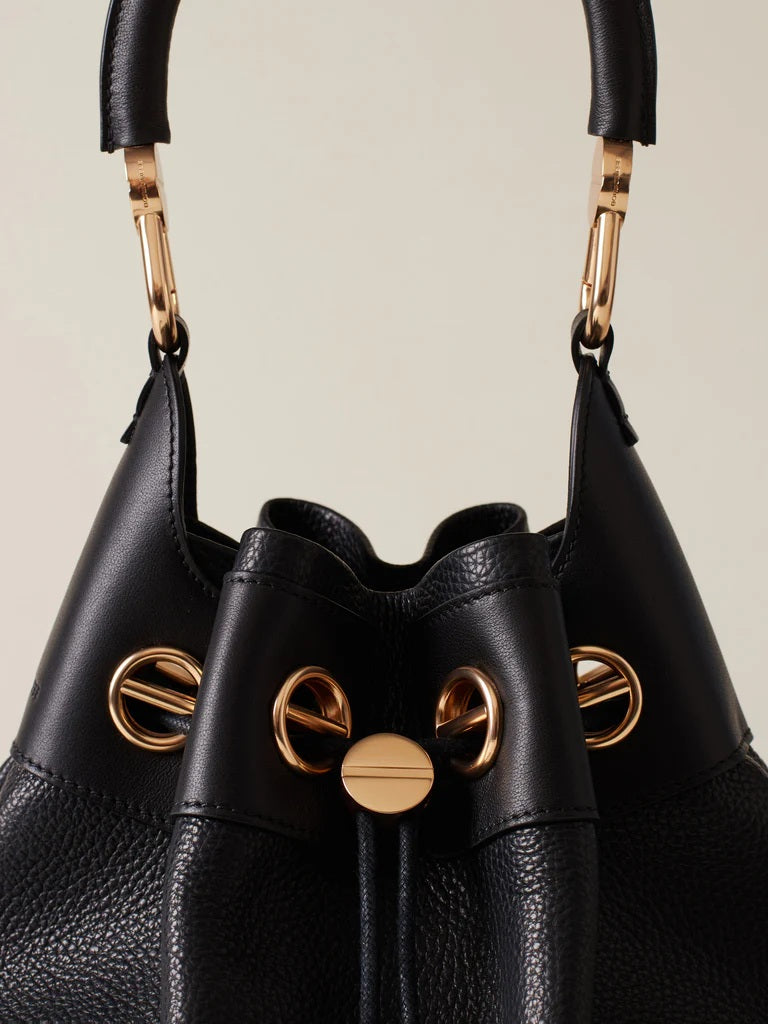 Borbonese Mini Bucket Bag for women, stylish leather handbag with top handle, in classic design and neutral color.