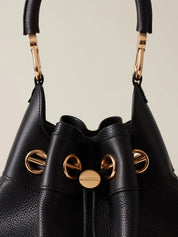 Borbonese Mini Bucket Bag for women, stylish leather handbag with top handle, in classic design and neutral color.