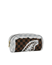 Cream and brown tear check pouch from Sprayground, a children's accessory with a stylish check pattern and zipper closure.