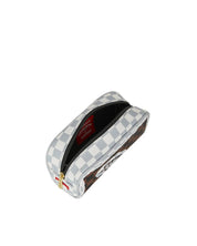 Cream and brown tear check pouch by Sprayground, stylish kids' accessories with a compact, tear check pattern design.