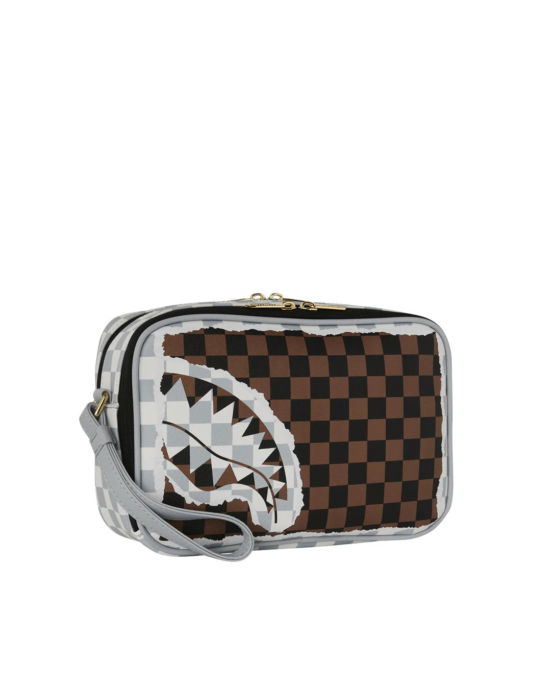 Cream And Brown Tear Check Toiletry Bag Sprayground - MYLILLY