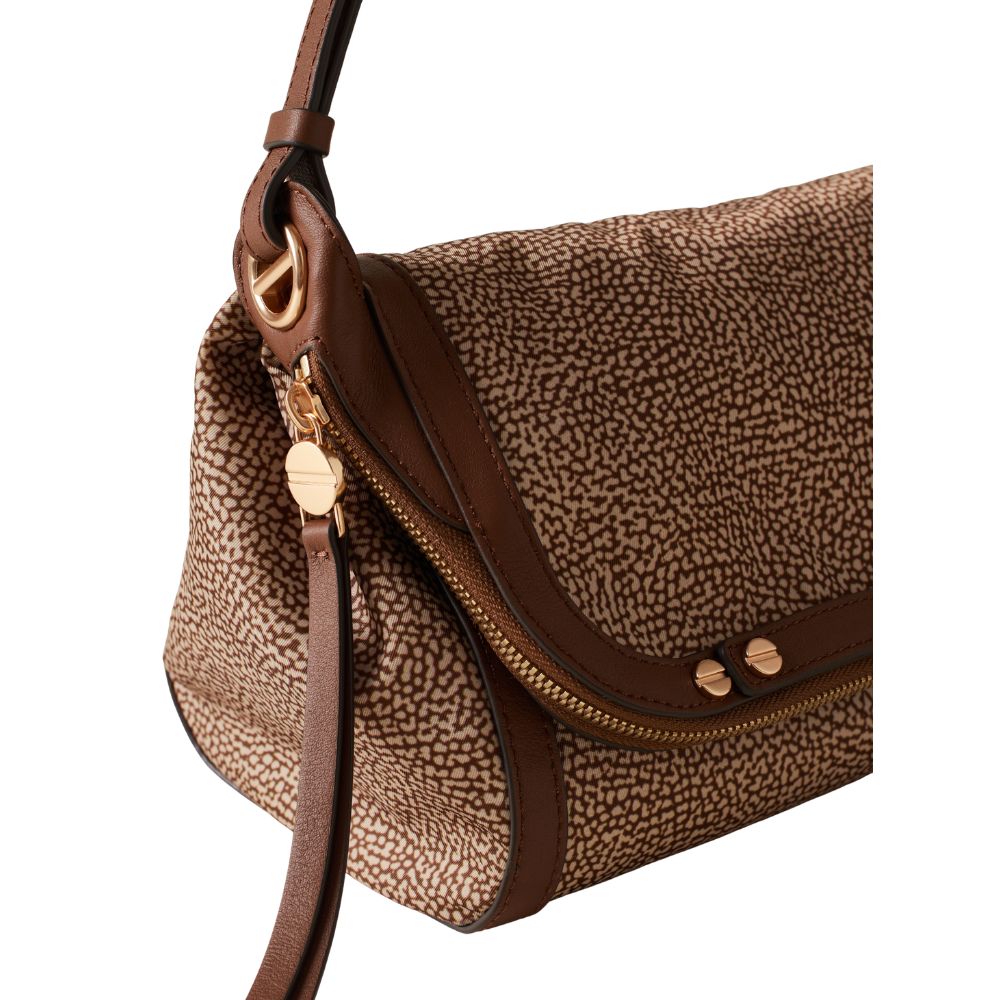 Small crossbody bag by Borbonese with a compact frame, featuring a sleek design and adjustable strap for women's shoulder use.