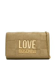 Mini crossover bag in black with gold accents by Love Moschino, featuring a stylish design and adjustable strap.