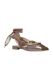 Pinko Gianira sling-back ballerines for women, pink leather shoes with pointed toes and elegant design.