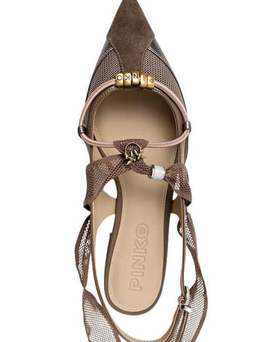 Pinko Gianira sling-back ballerine for women, pink leather shoes with stylish design and pointed toe, ideal for elegant outfits.