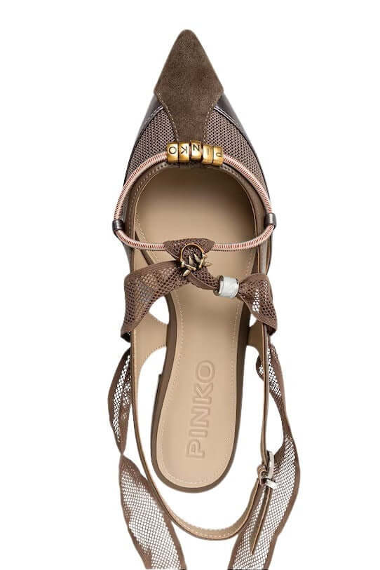 Pinko Gianira sling-back ballerine for women, pink leather shoes with stylish design and pointed toe, ideal for elegant outfits.