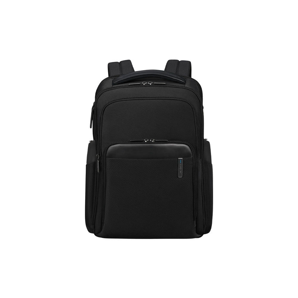 Samsonite Evosight backpack with 14.1-inch laptop compartment, unisex design, black fabric, multiple pockets and padded straps.