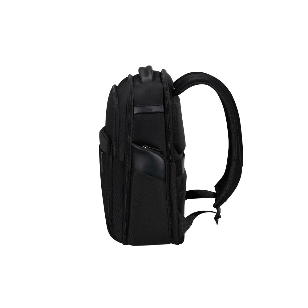Samsonite Evosight backpack with 14.1-inch laptop compartment, unisex design, black color, and ergonomic shoulder straps.